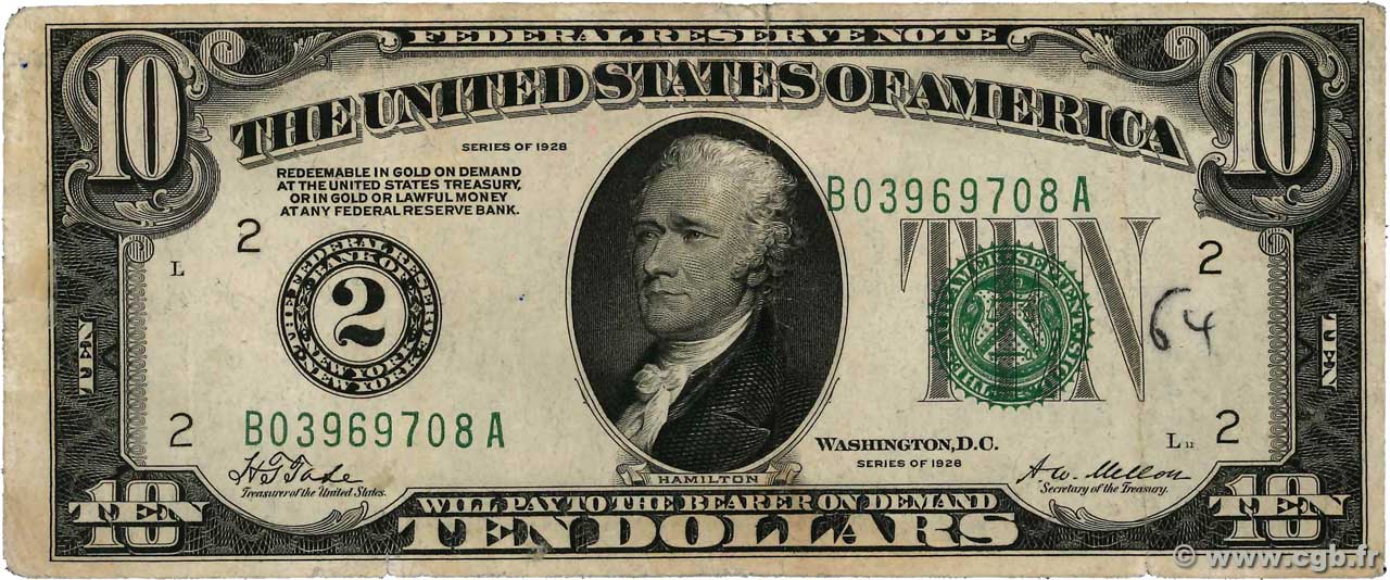 10 Dollars ÉTATS-UNIS D AMÉRIQUE New York 1928 P.421 TB