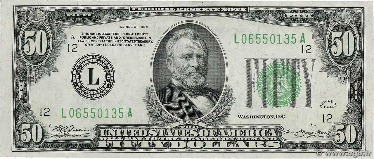 50 Dollars STATI UNITI D AMERICA San Francisco 1934 P.432D AU
