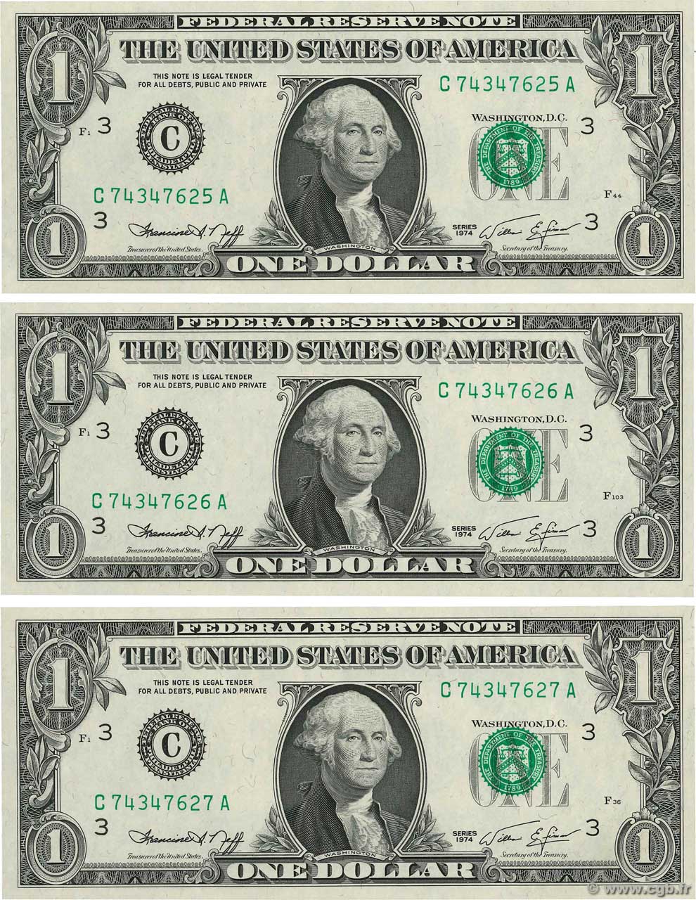 1 Dollar Consécutifs UNITED STATES OF AMERICA Philadelphie 1974 P.455 UNC-