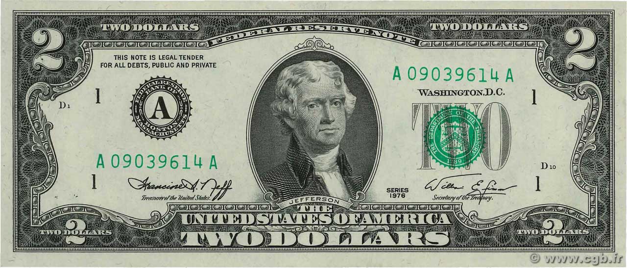 2 Dollars STATI UNITI D AMERICA Boston 1976 P.461 q.FDC