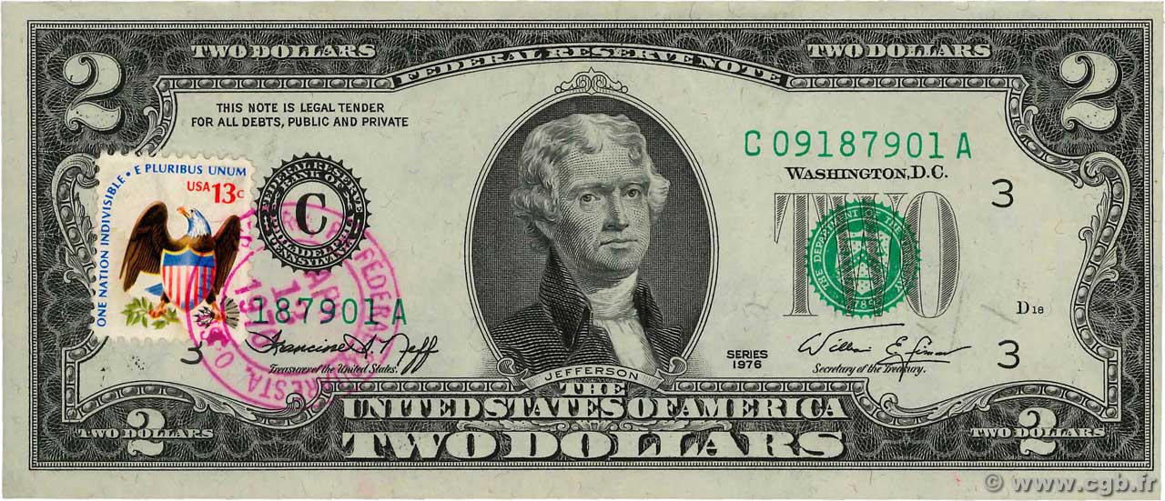 2 Dollars STATI UNITI D AMERICA Philadelphie 1974 P.461 SPL+