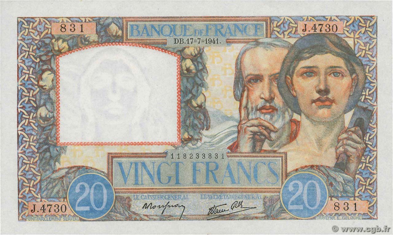 20 Francs TRAVAIL ET SCIENCE FRANKREICH  1941 F.12.16 ST
