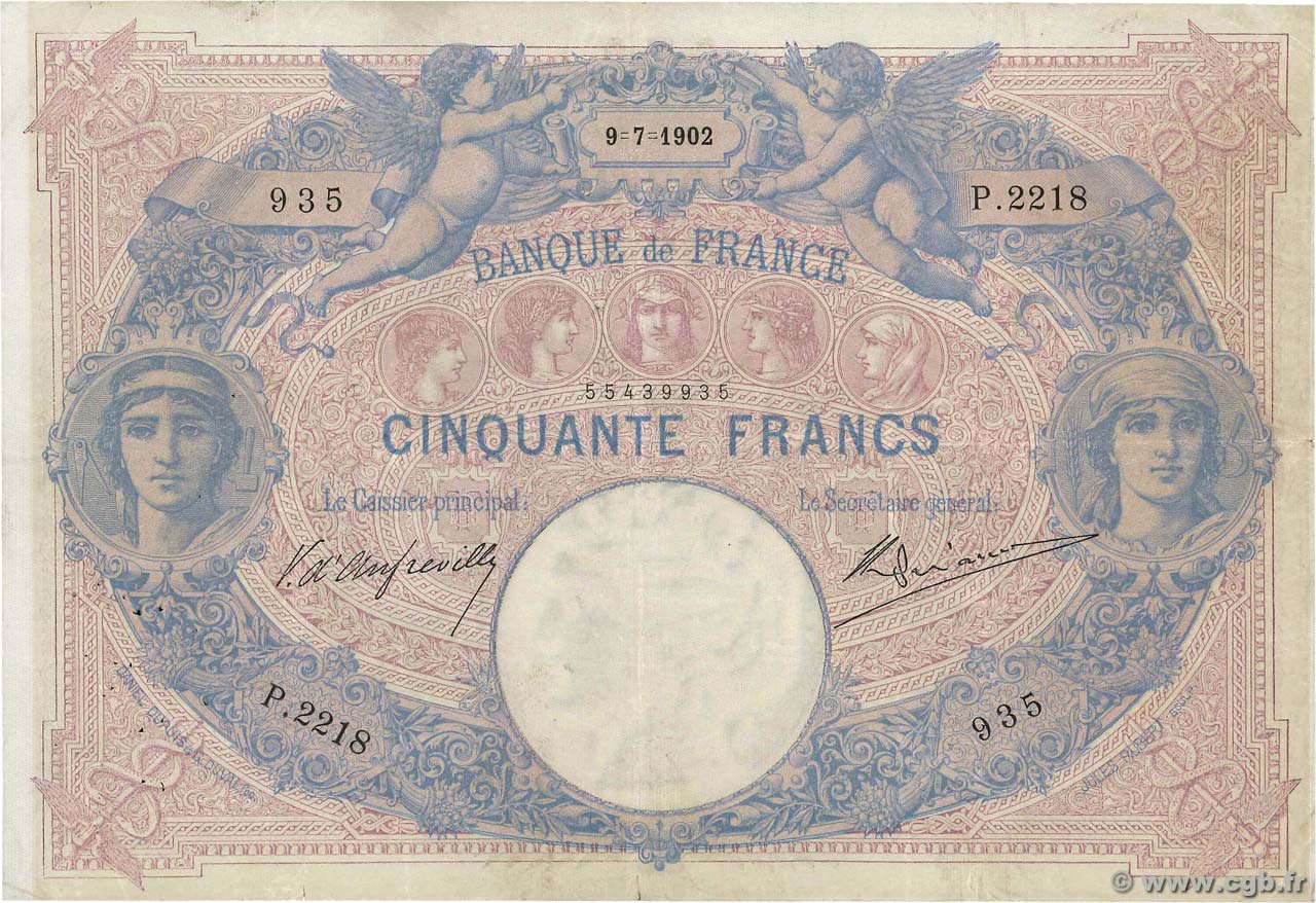 50 Francs BLEU ET ROSE FRANKREICH  1902 F.14.14 fSS