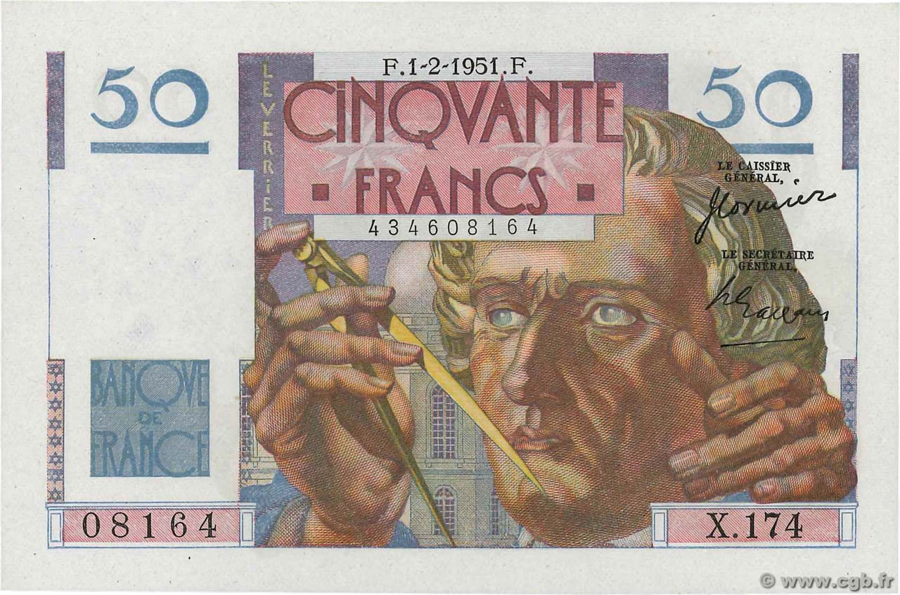 50 Francs LE VERRIER FRANKREICH  1951 F.20.17 ST