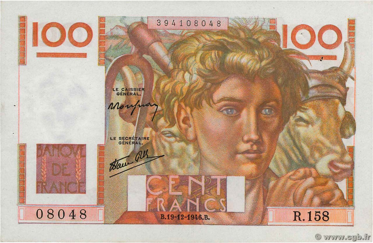 100 Francs JEUNE PAYSAN FRANCIA  1946 F.28.12 EBC