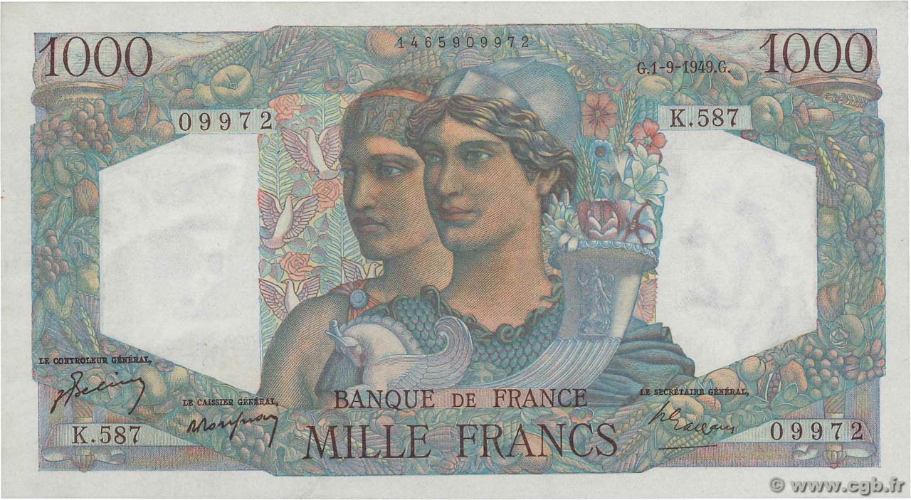 1000 Francs MINERVE ET HERCULE FRANCIA  1949 F.41.28 MBC+