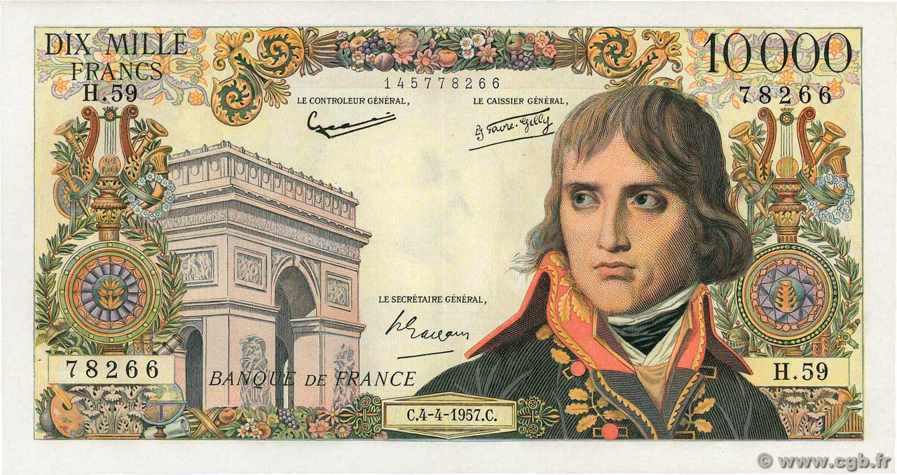 10000 Francs BONAPARTE FRANKREICH  1957 F.51.07 VZ+