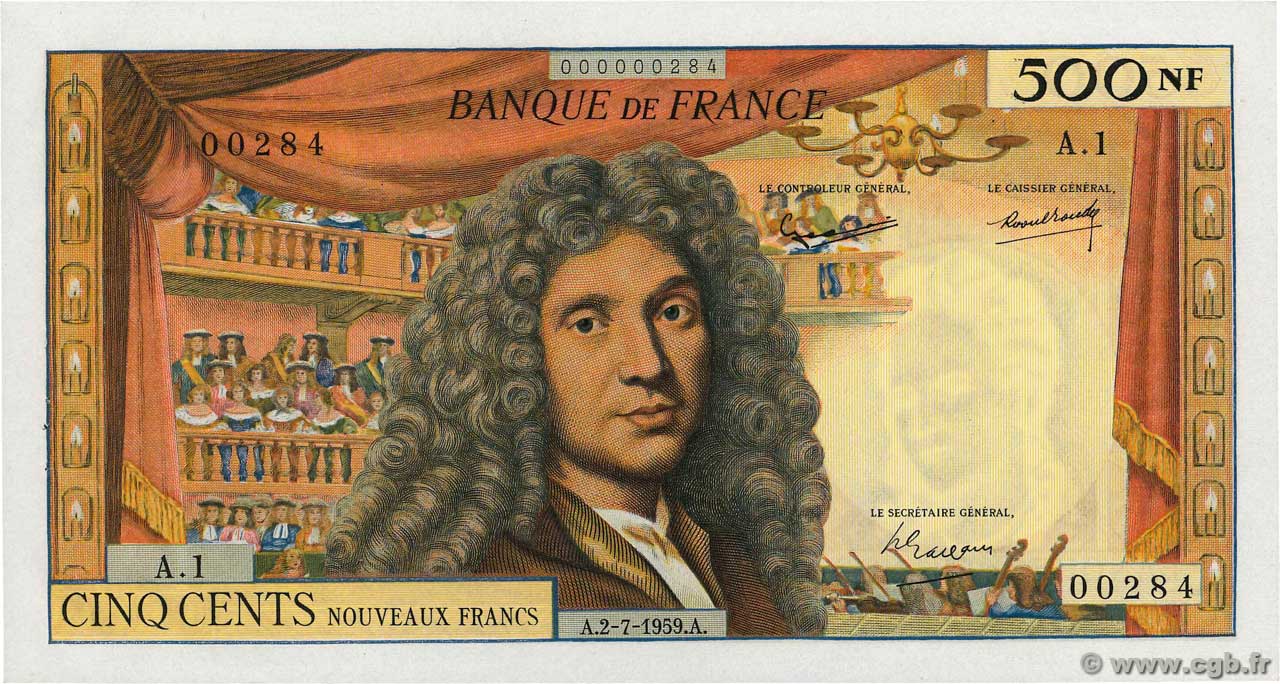 500 Nouveaux Francs MOLIÈRE Petit numéro FRANCIA  1959 F.60.01A1 q.AU