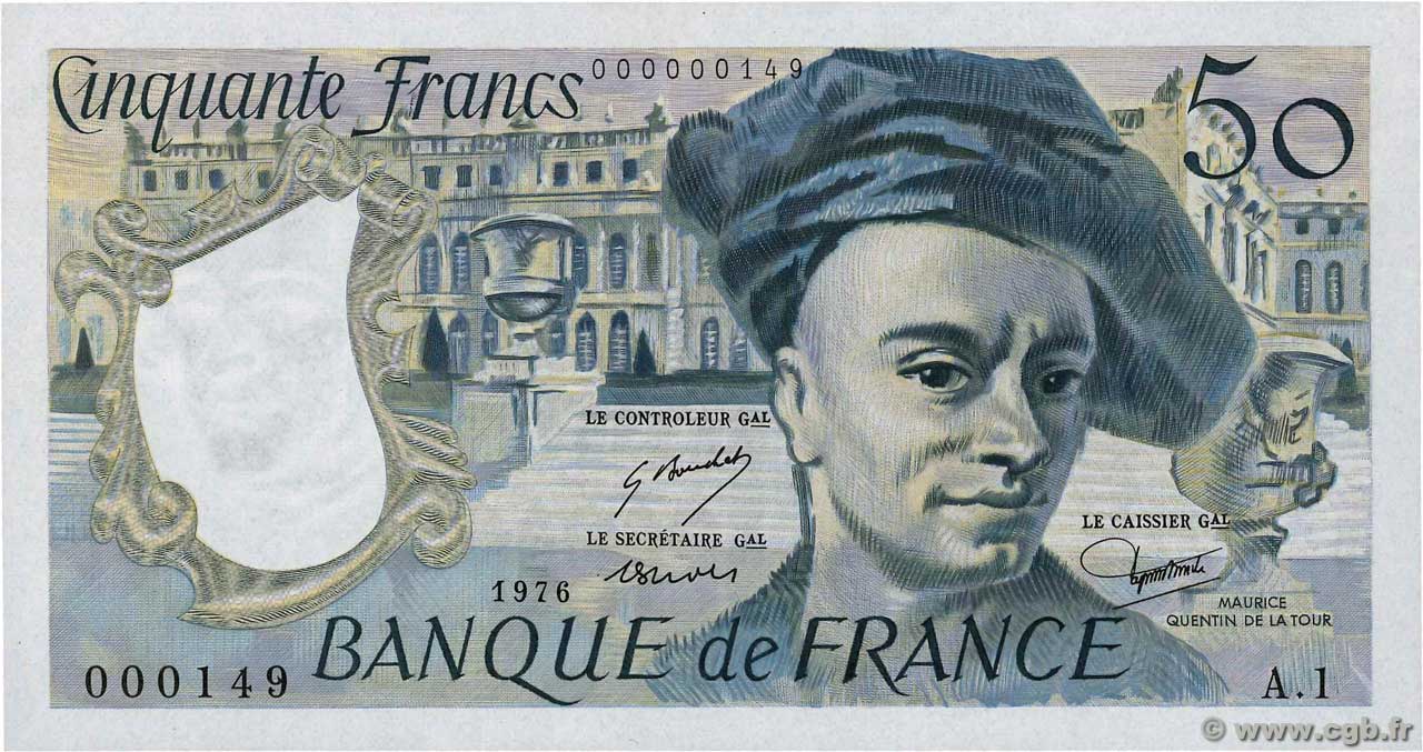 50 Francs QUENTIN DE LA TOUR Petit numéro FRANCIA  1976 F.67.01A1 q.FDC
