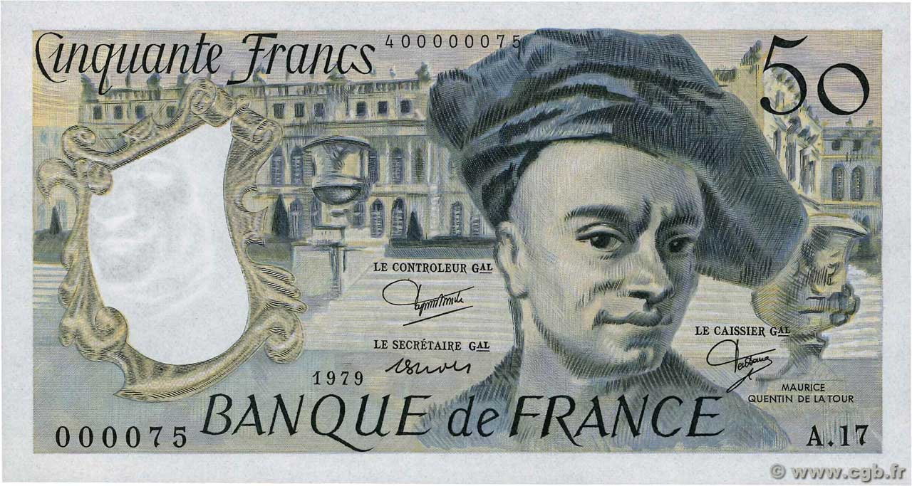 50 Francs QUENTIN DE LA TOUR Petit numéro FRANCIA  1979 F.67.05A17 SPL+