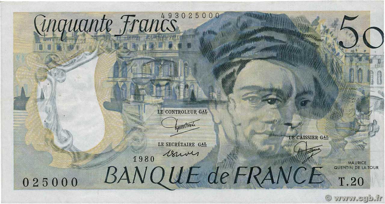 50 Francs QUENTIN DE LA TOUR Fauté FRANCIA  1980 F.67.06 BC+