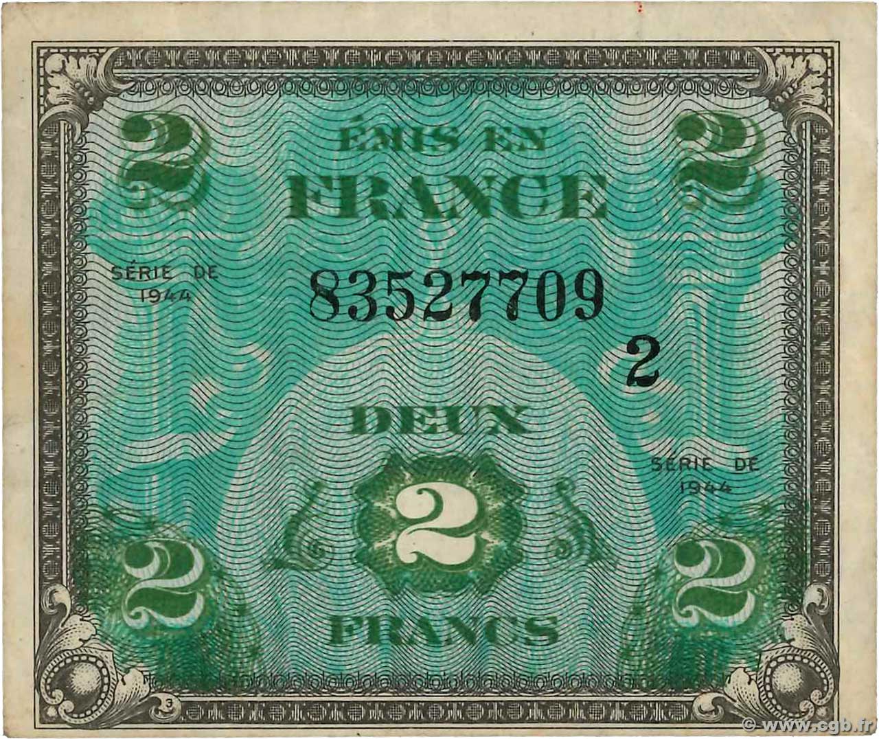 2 Francs DRAPEAU FRANCIA  1944 VF.16.02 MBC