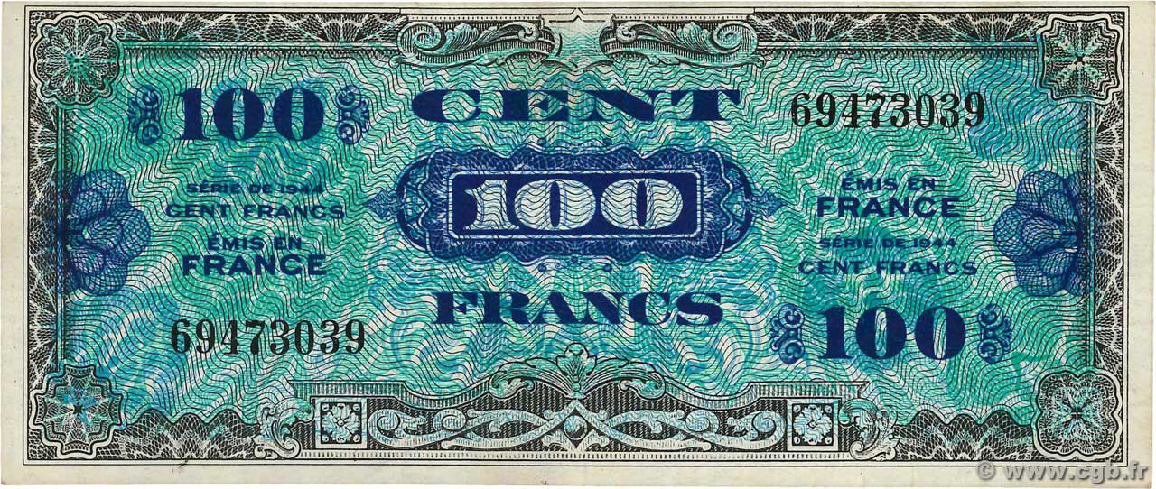 100 Francs DRAPEAU FRANCE  1944 VF.20.01 SUP