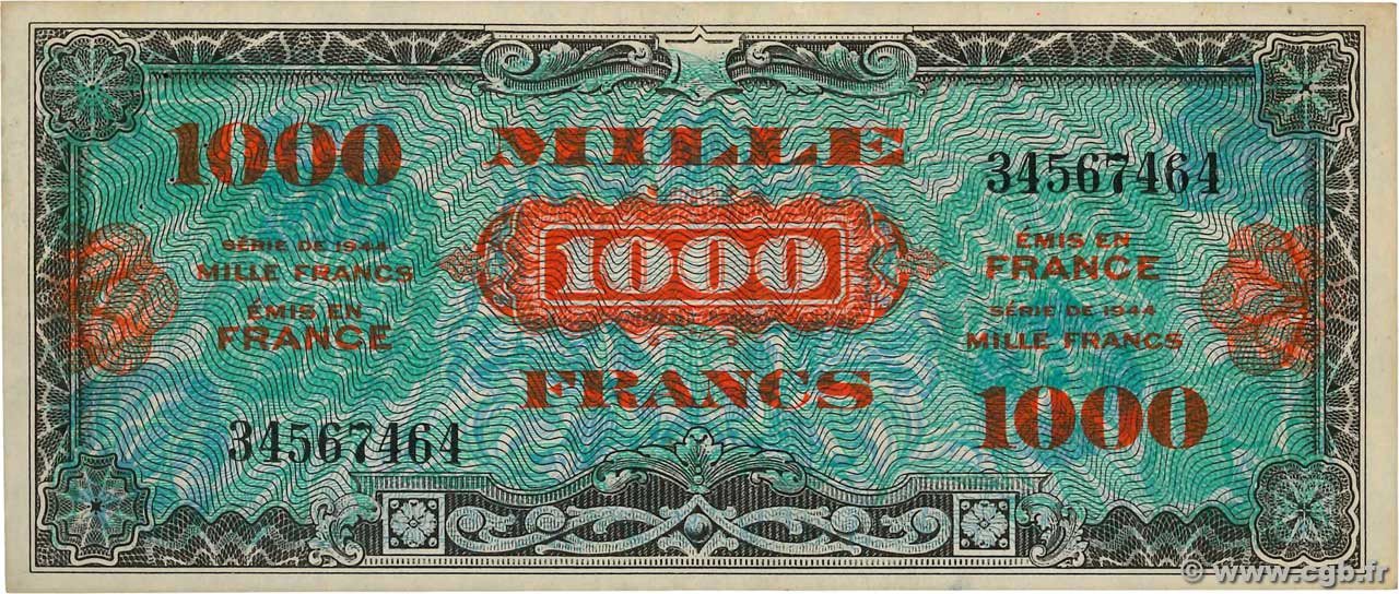 1000 Francs DRAPEAU FRANCE  1944 VF.22.01 VF+
