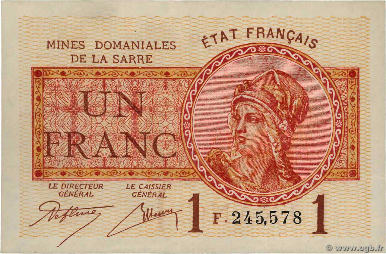 1 Franc MINES DOMANIALES DE LA SARRE FRANKREICH  1919 VF.51.06 VZ+