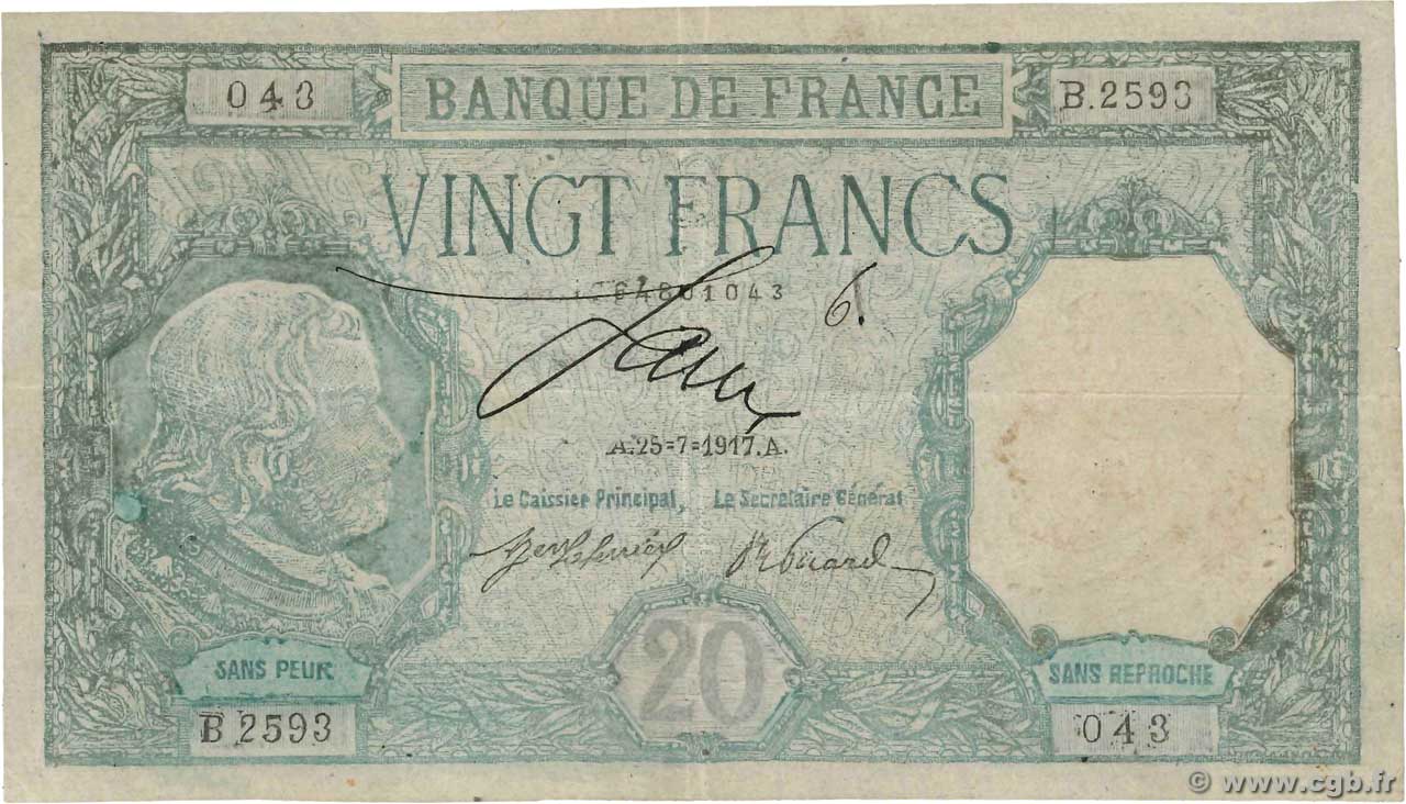 20 Francs BAYARD Faux FRANKREICH  1917 F.11.02x fSS