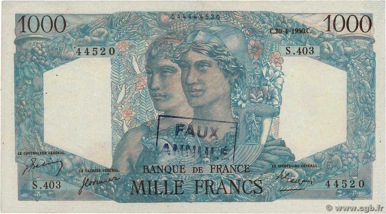 1000 Francs MINERVE ET HERCULE Faux FRANCIA  1950 F.41.32x MBC