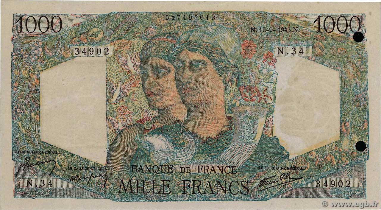 1000 Francs MINERVE ET HERCULE Faux FRANCIA  1945 F.41.07x MBC