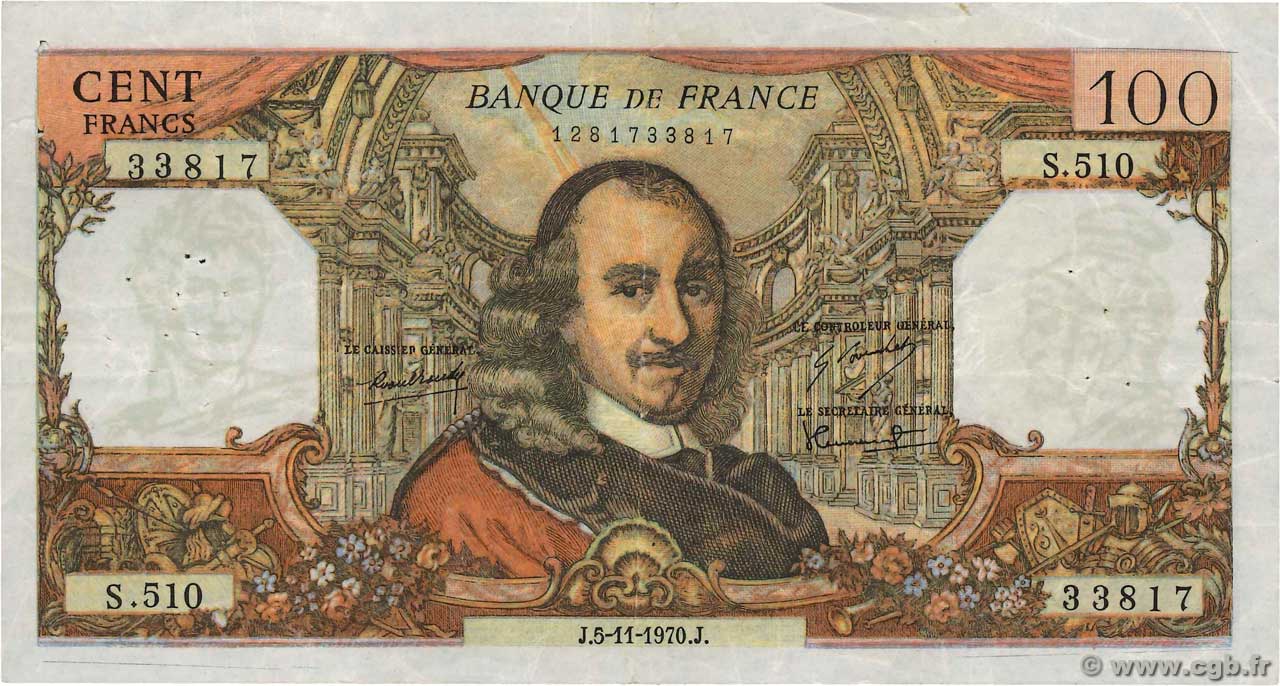 100 Francs CORNEILLE Faux FRANCIA  1970 F.65.33x BB
