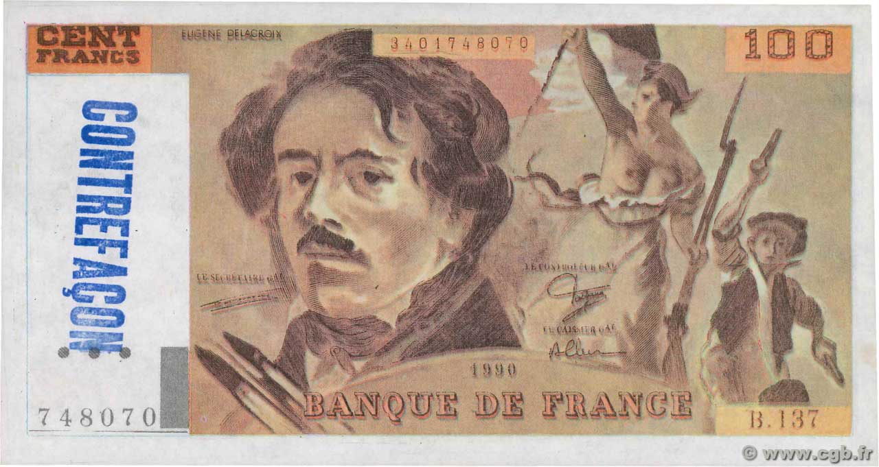 100 Francs DELACROIX imprimé en continu Faux FRANCIA  1990 F.69bis.01ax SC+
