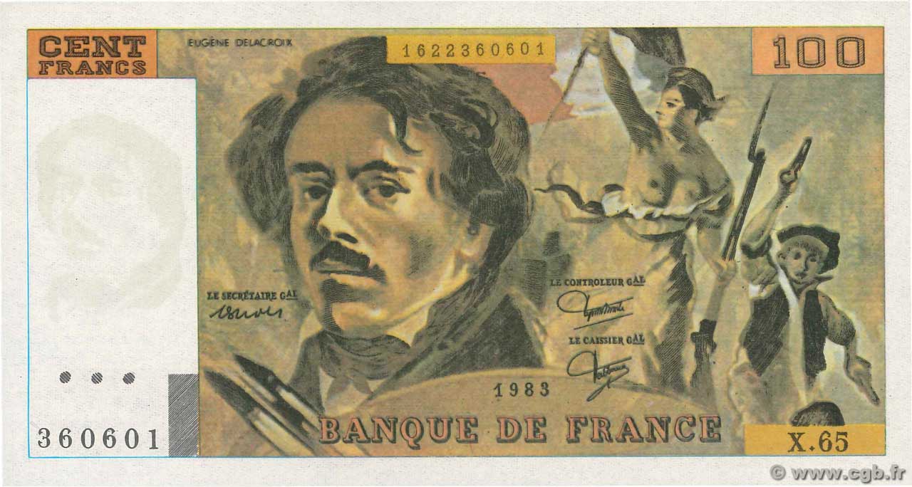 100 Francs DELACROIX modifié Faux FRANCE  1982 F.69.06x UNC-