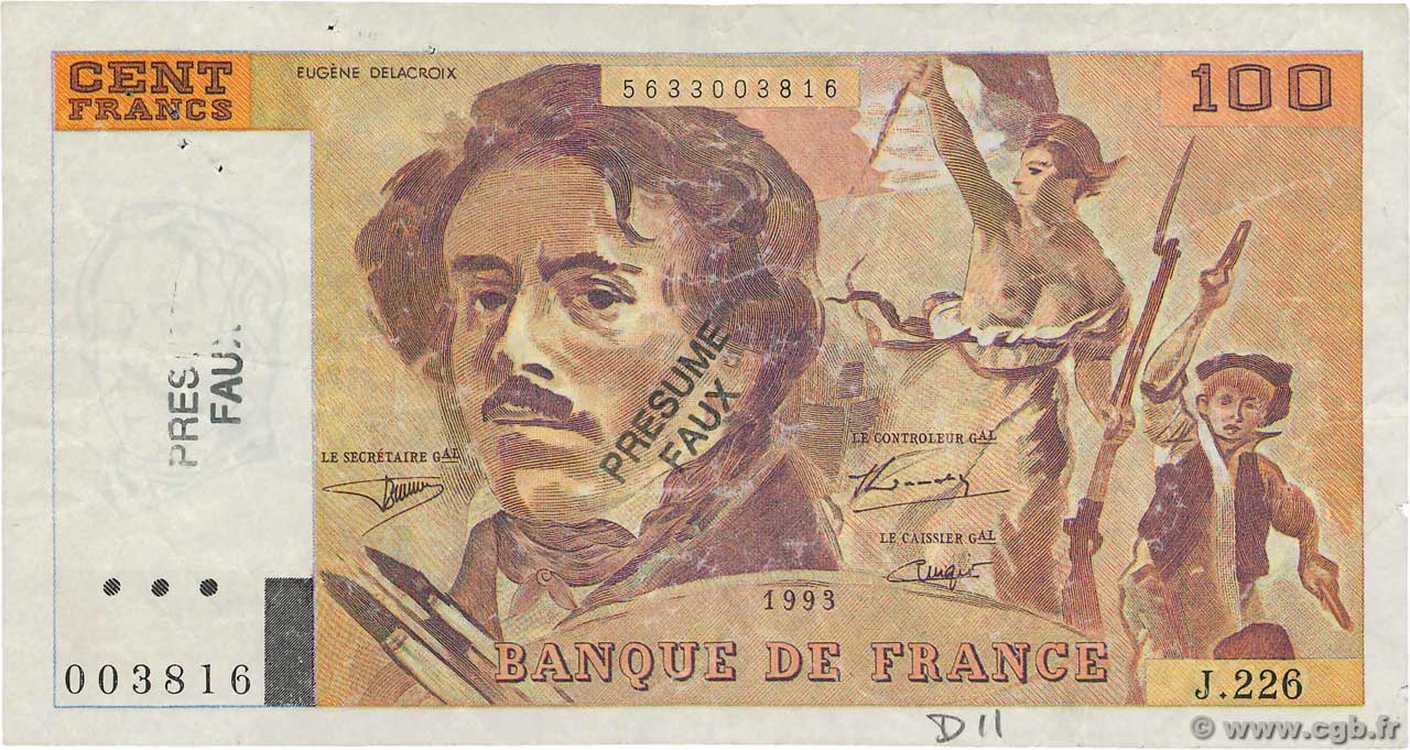 100 Francs DELACROIX imprimé en continu Faux FRANCIA  1993 F.69bis.08x MB