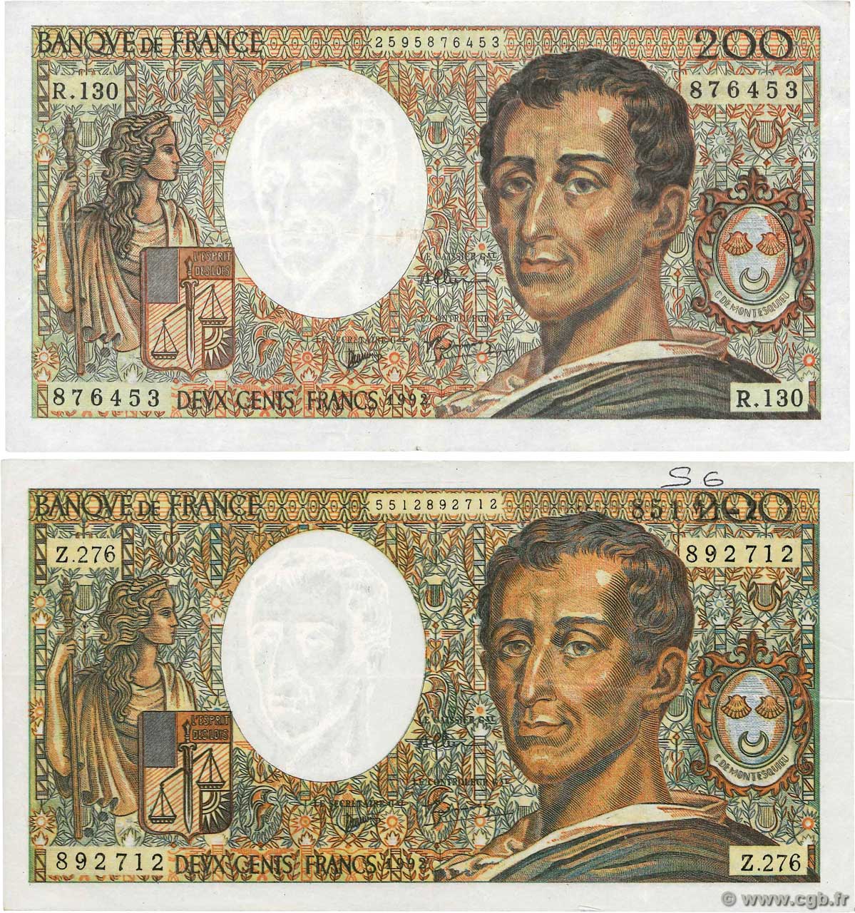 200 Francs MONTESQUIEU Faux FRANCIA  1992 F.70.12x MBC