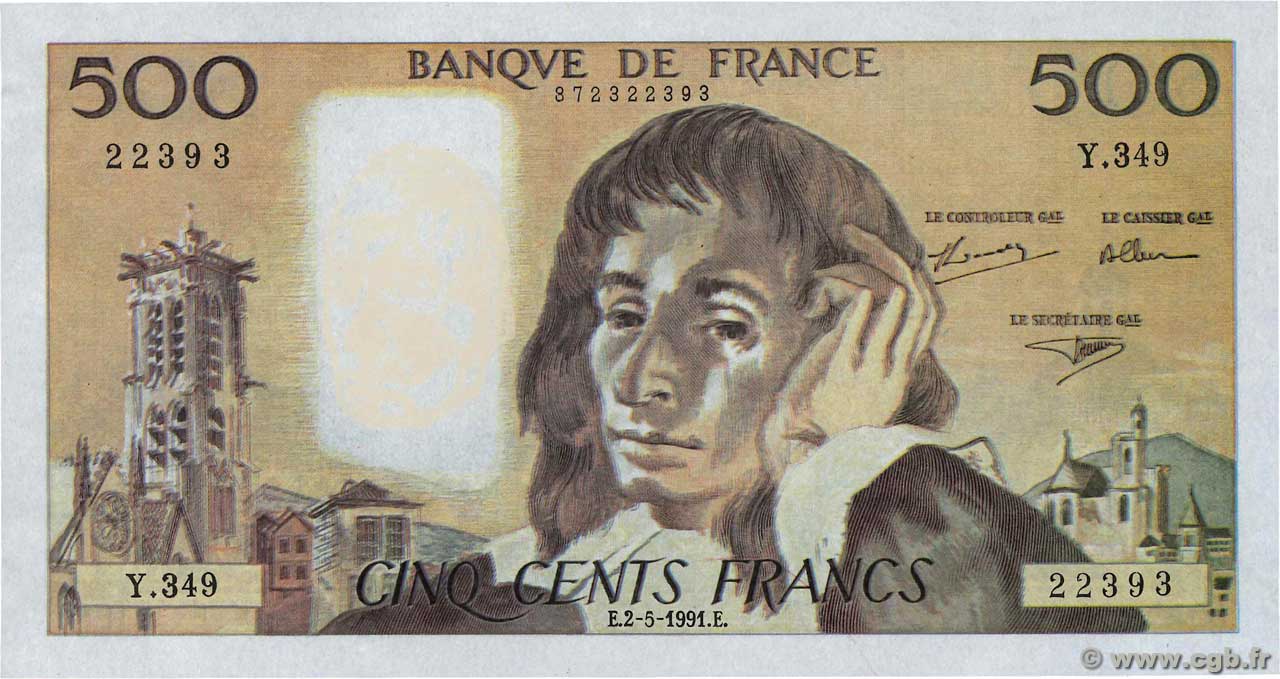 500 Francs PASCAL Faux FRANCIA  1991 F.71.47x SC