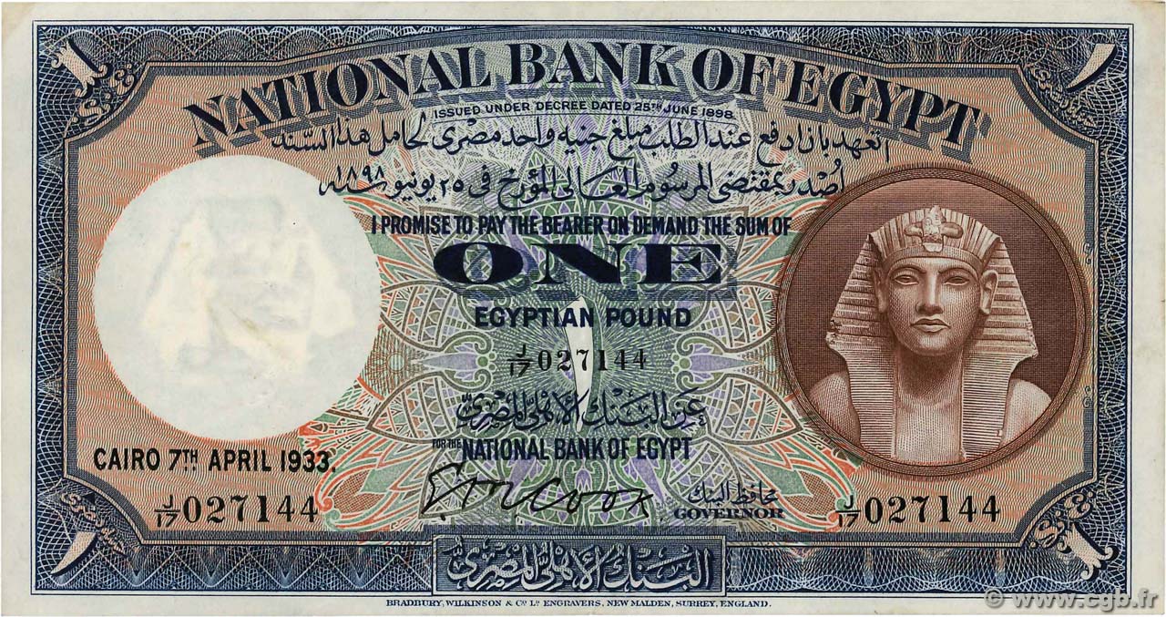 1 Pound EGITTO  1933 P.022b SPL