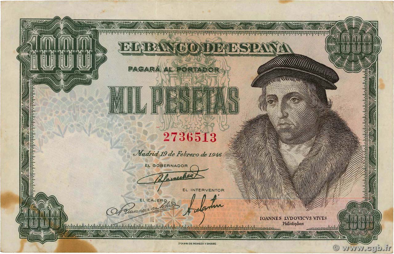1000 Pesetas ESPAÑA  1946 P.133 MBC