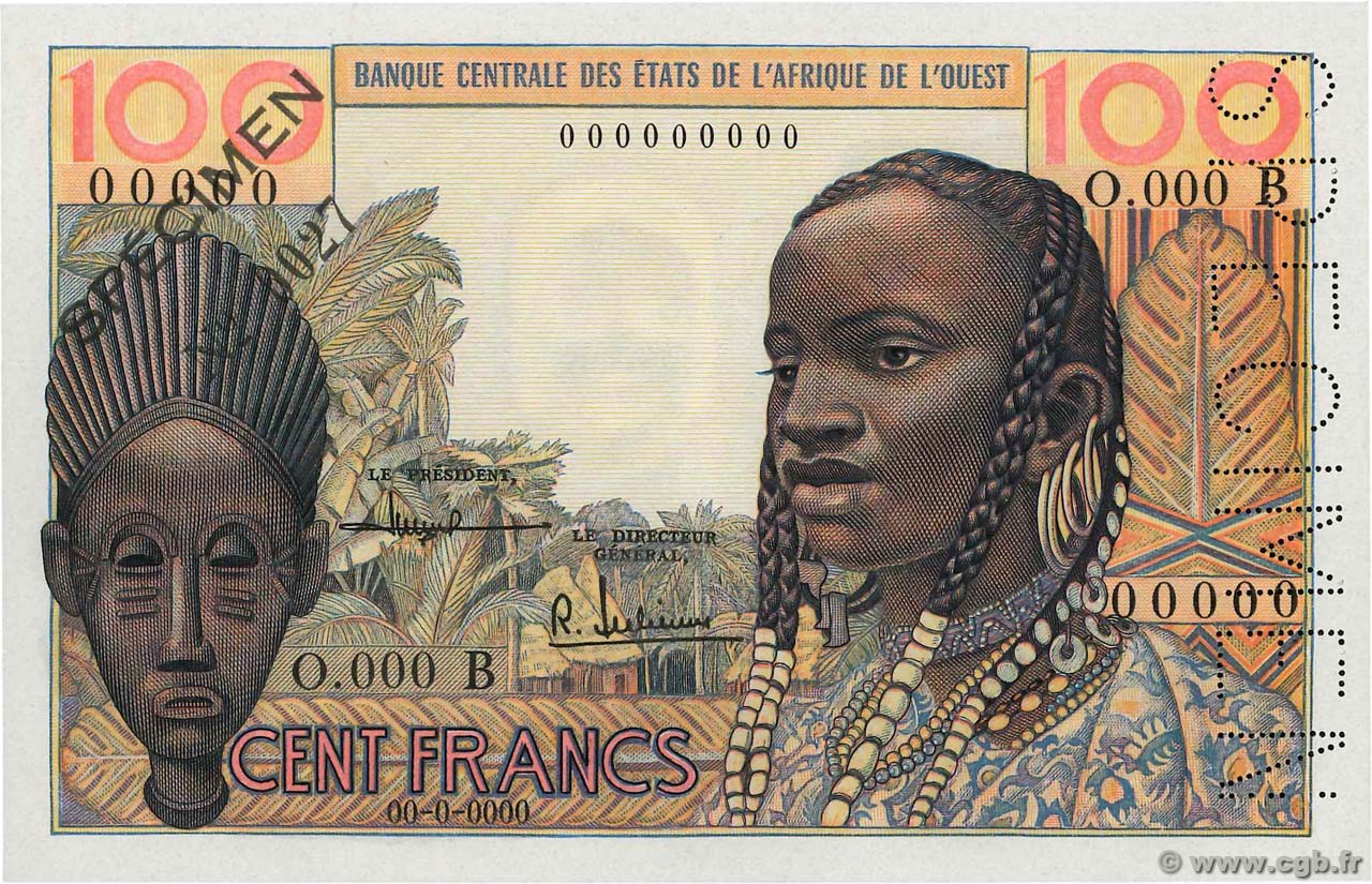 100 Francs Spécimen ÉTATS DE L AFRIQUE DE L OUEST  1961 P.201Bbs SPL+