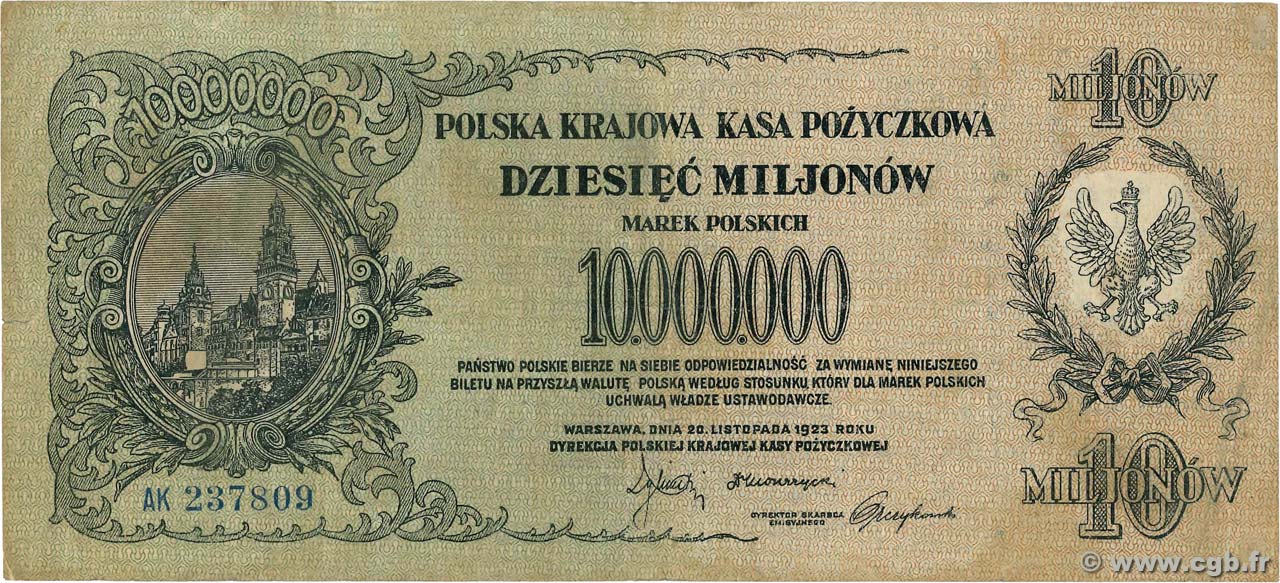 10000000 Marek Polskich POLAND  1923 P.039 F