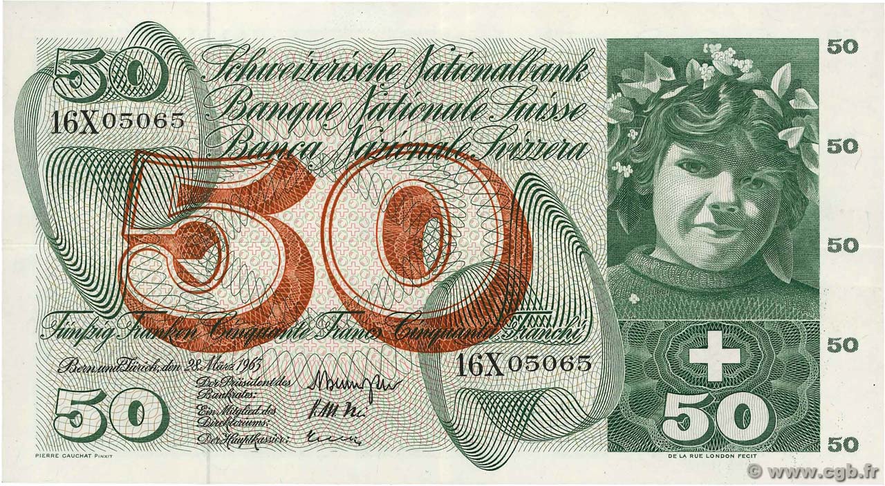 50 Francs SWITZERLAND  1963 P.48c XF