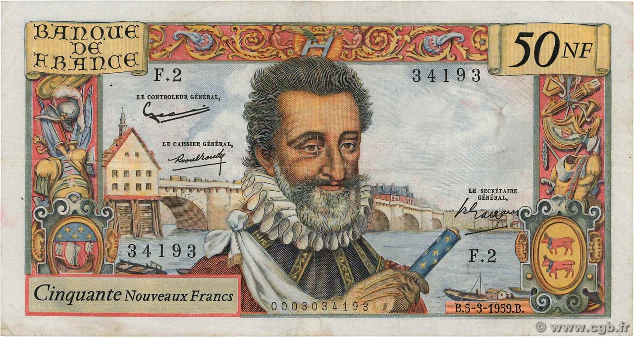 50 Nouveaux Francs HENRI IV FRANCE  1959 F.58.01 pr.TTB
