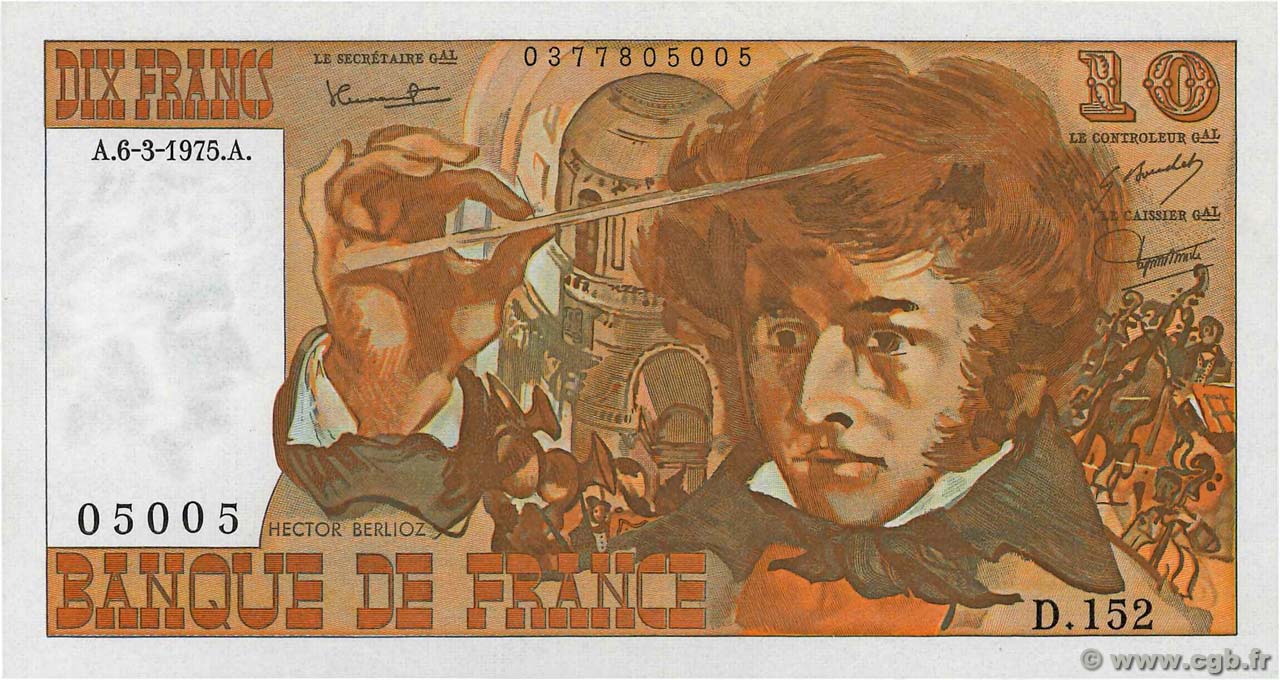 10 Francs BERLIOZ Numéro spécial FRANCIA  1975 F.63.09 SPL