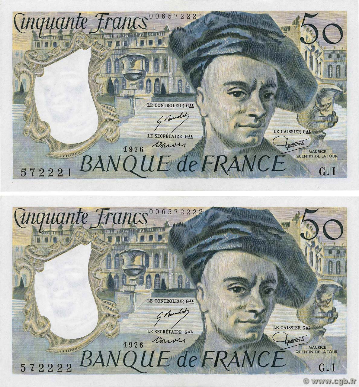 50 Francs QUENTIN DE LA TOUR Consécutifs FRANCE  1976 F.67.01 SPL