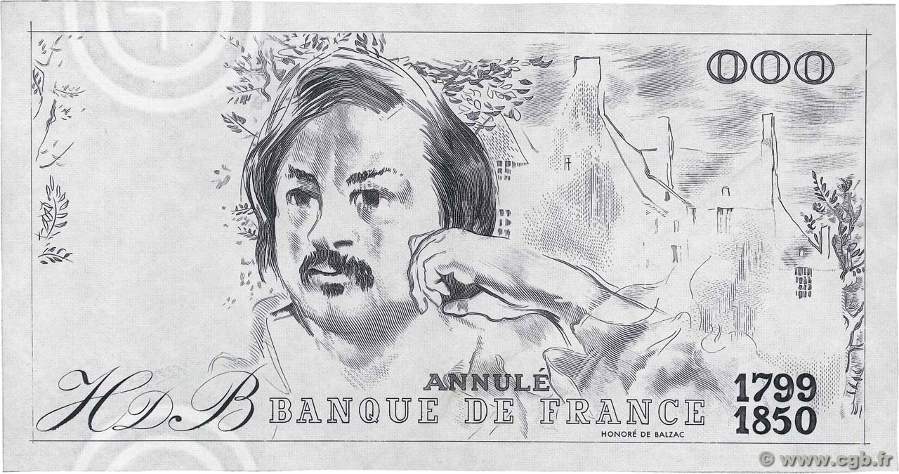1000 Francs BALZAC Échantillon FRANCE  1980 EC.1980.00Ec pr.NEUF