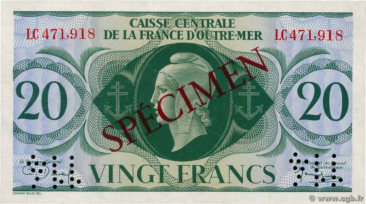 20 Francs Spécimen AFRIQUE ÉQUATORIALE FRANÇAISE  1944 P.17as pr.SPL