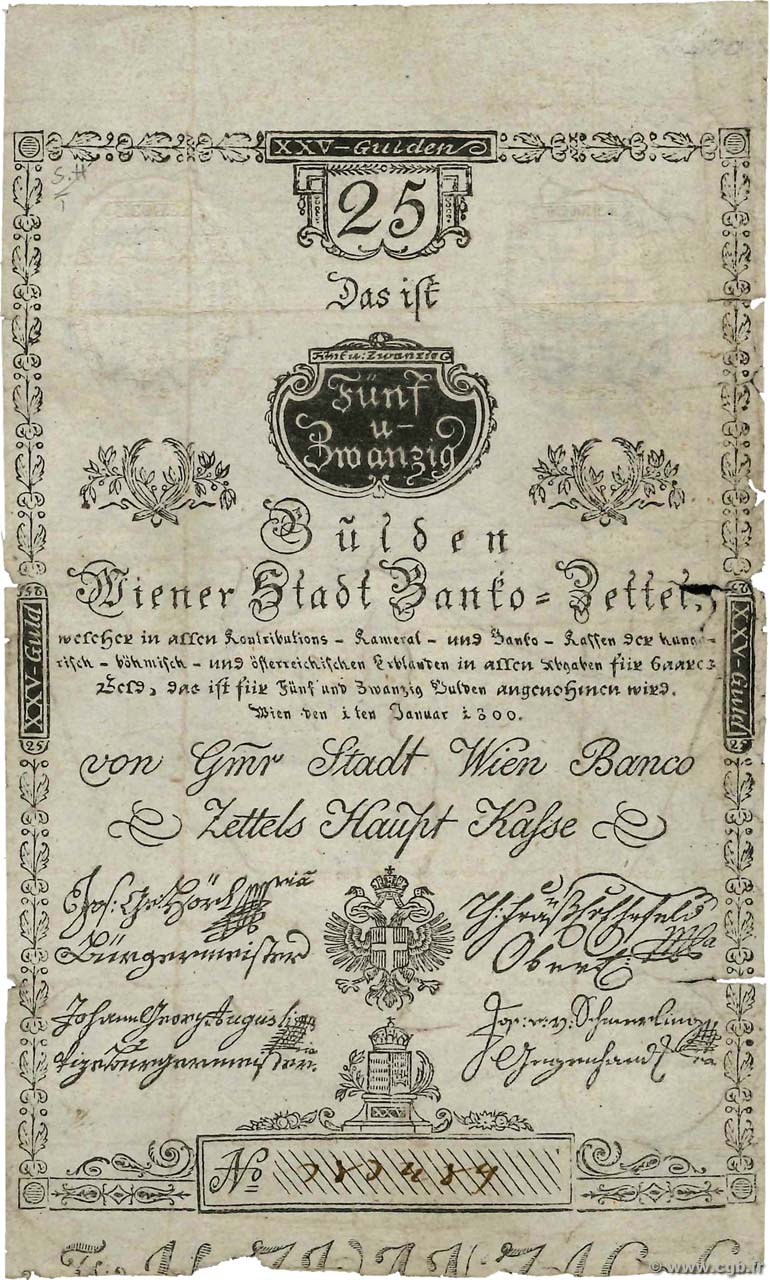 25 Gulden AUTRICHE  1800 P.A033a B