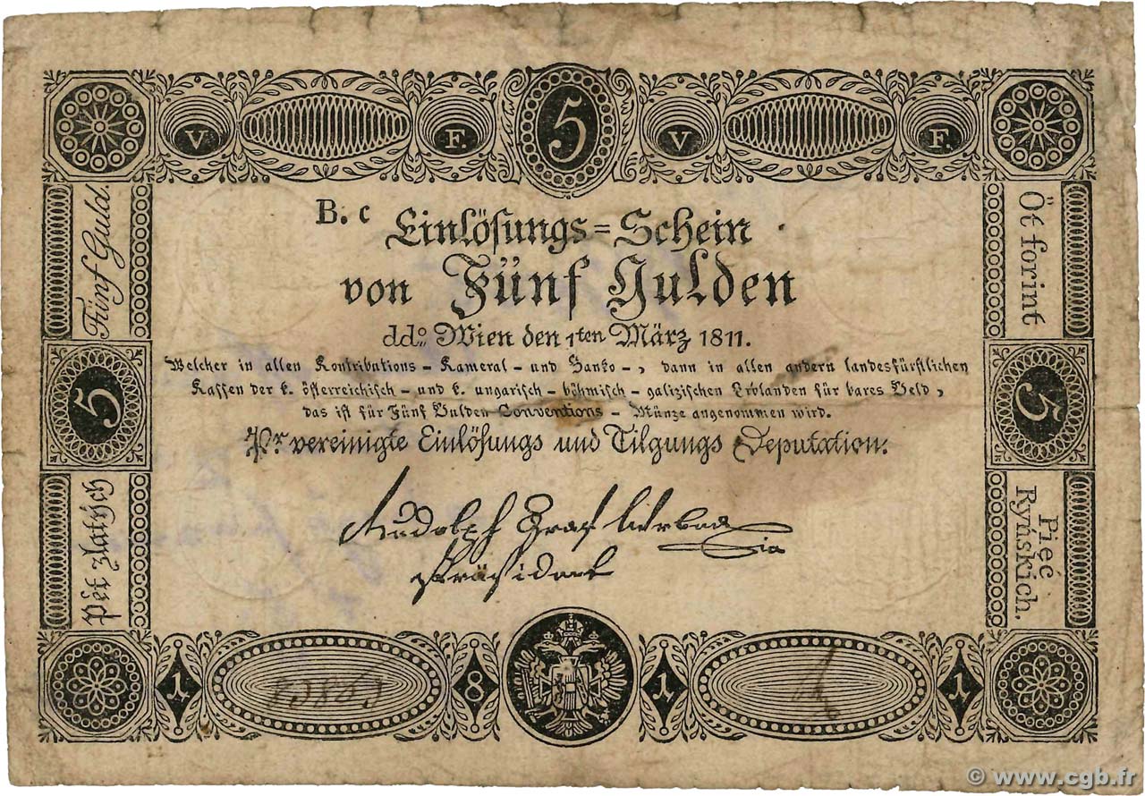 5 Gulden AUSTRIA  1811 P.A046a RC