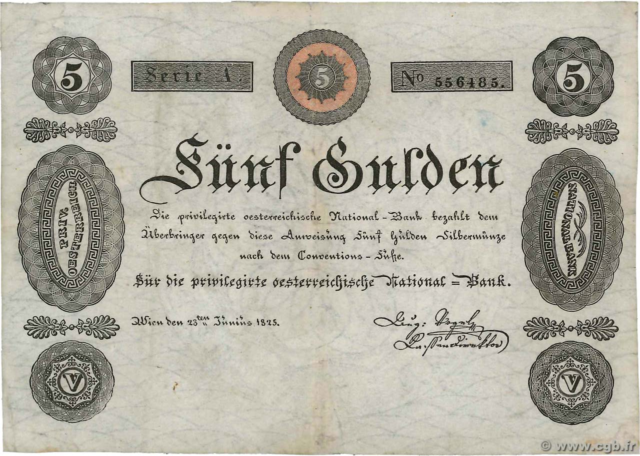 5 Gulden AUSTRIA  1825 P.A061a MB