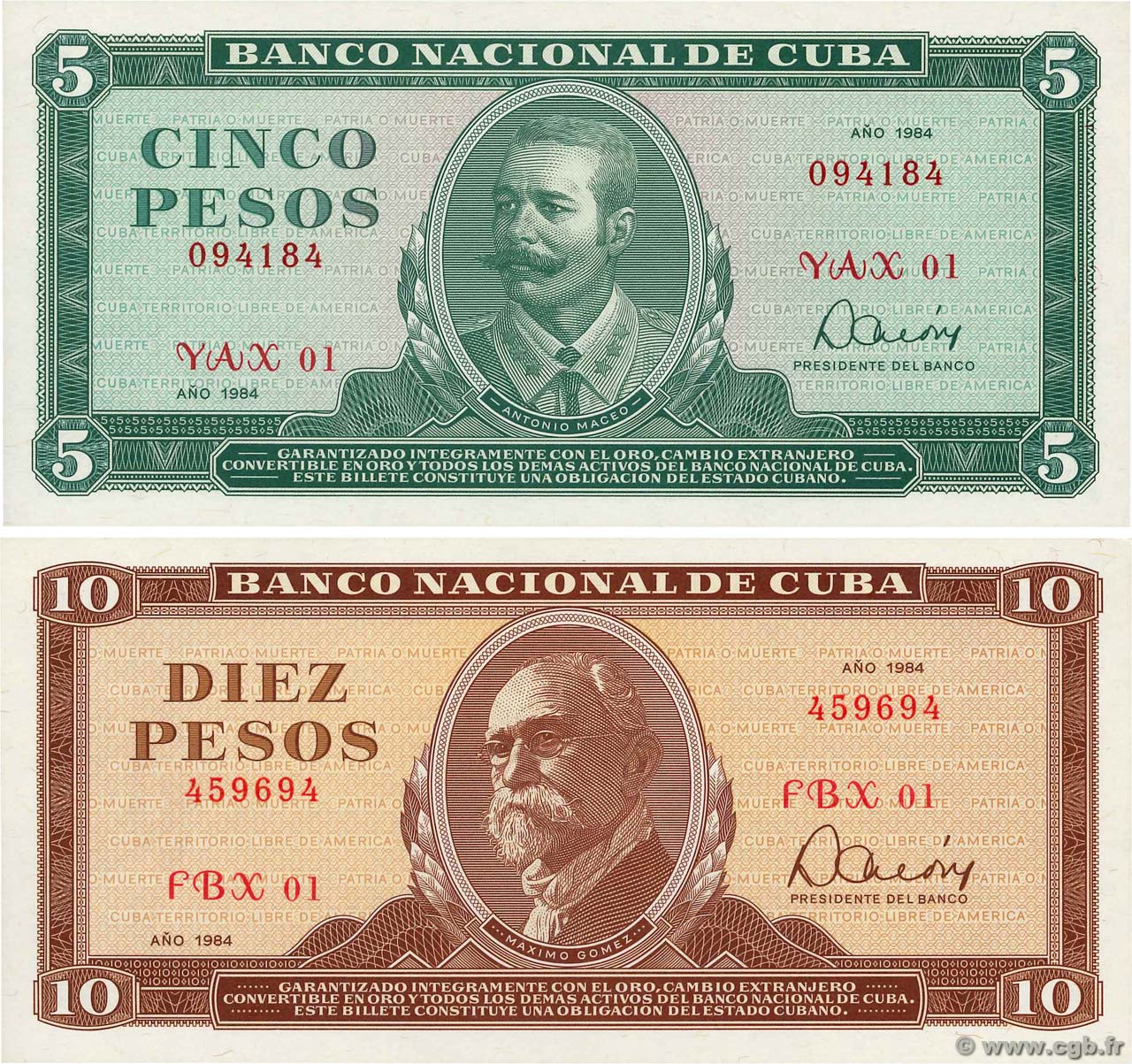 5 et 10 Pesos Remplacement KUBA  1984 P.103cr / P.104cr fST+
