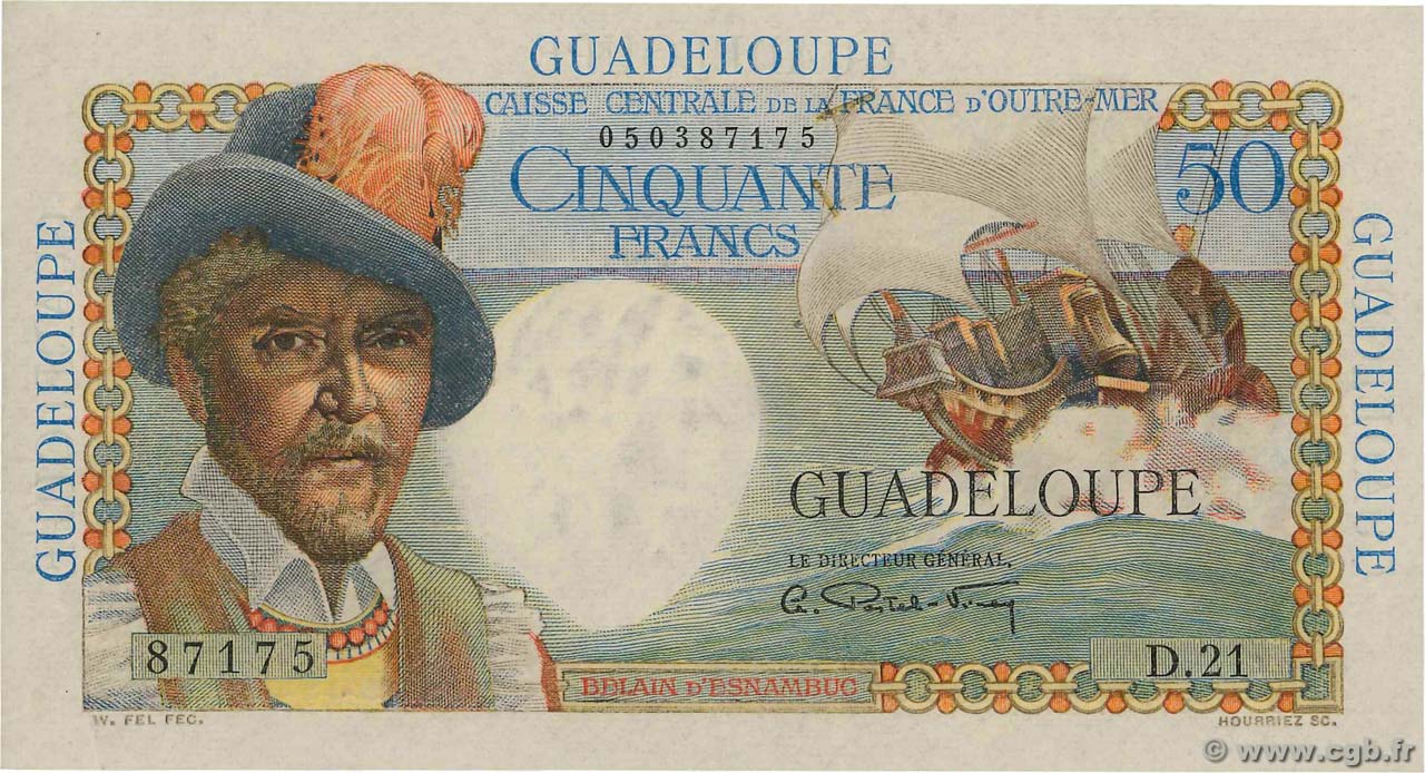 50 Francs Belain d Esnambuc GUADELOUPE  1946 P.34 SUP+