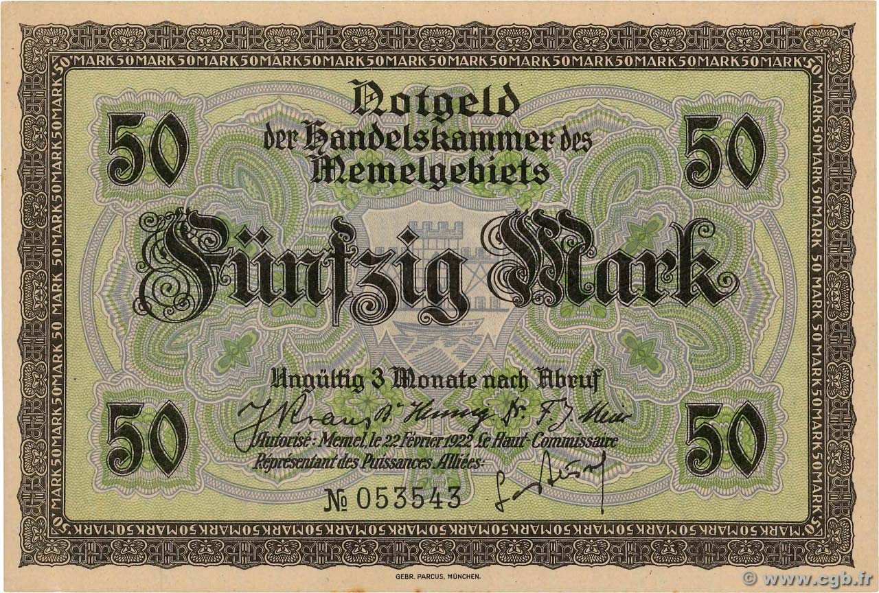 50 Mark MEMEL  1922 P.07b SC