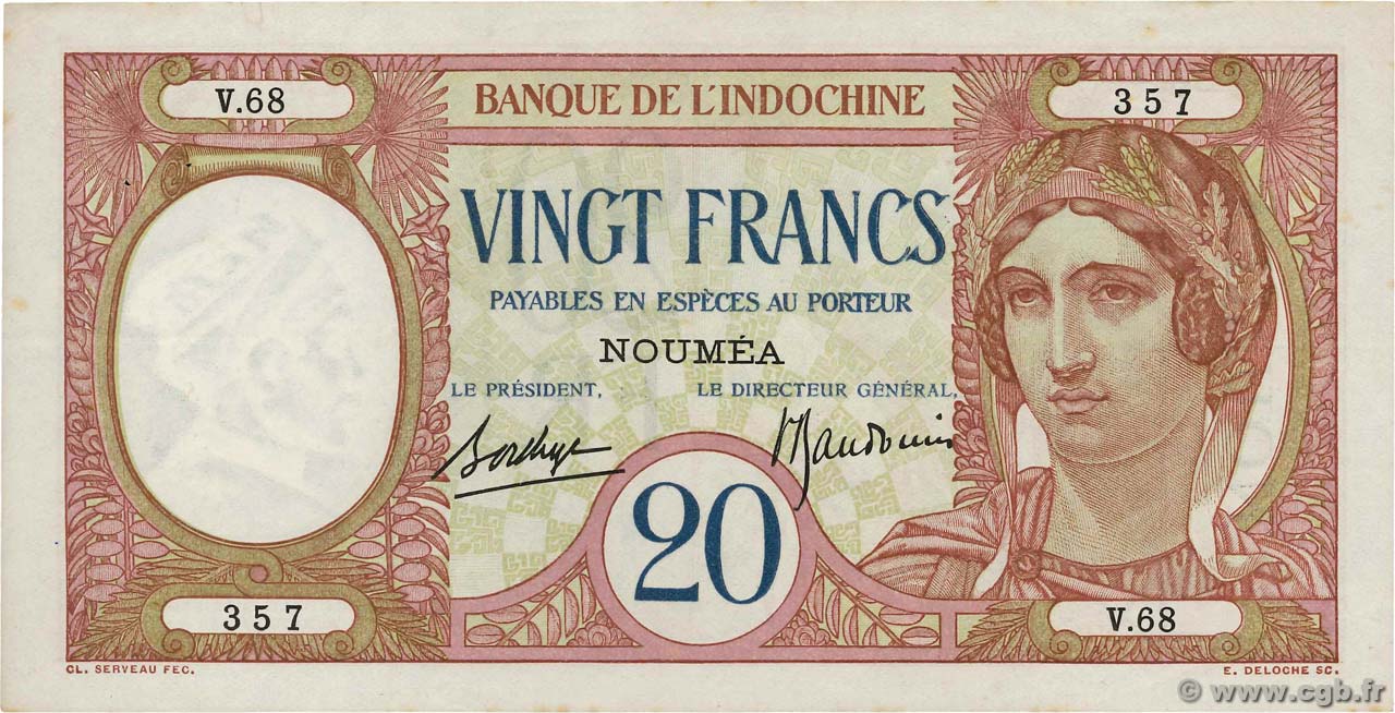20 Francs NOUVELLE CALÉDONIE  1936 P.37b SPL