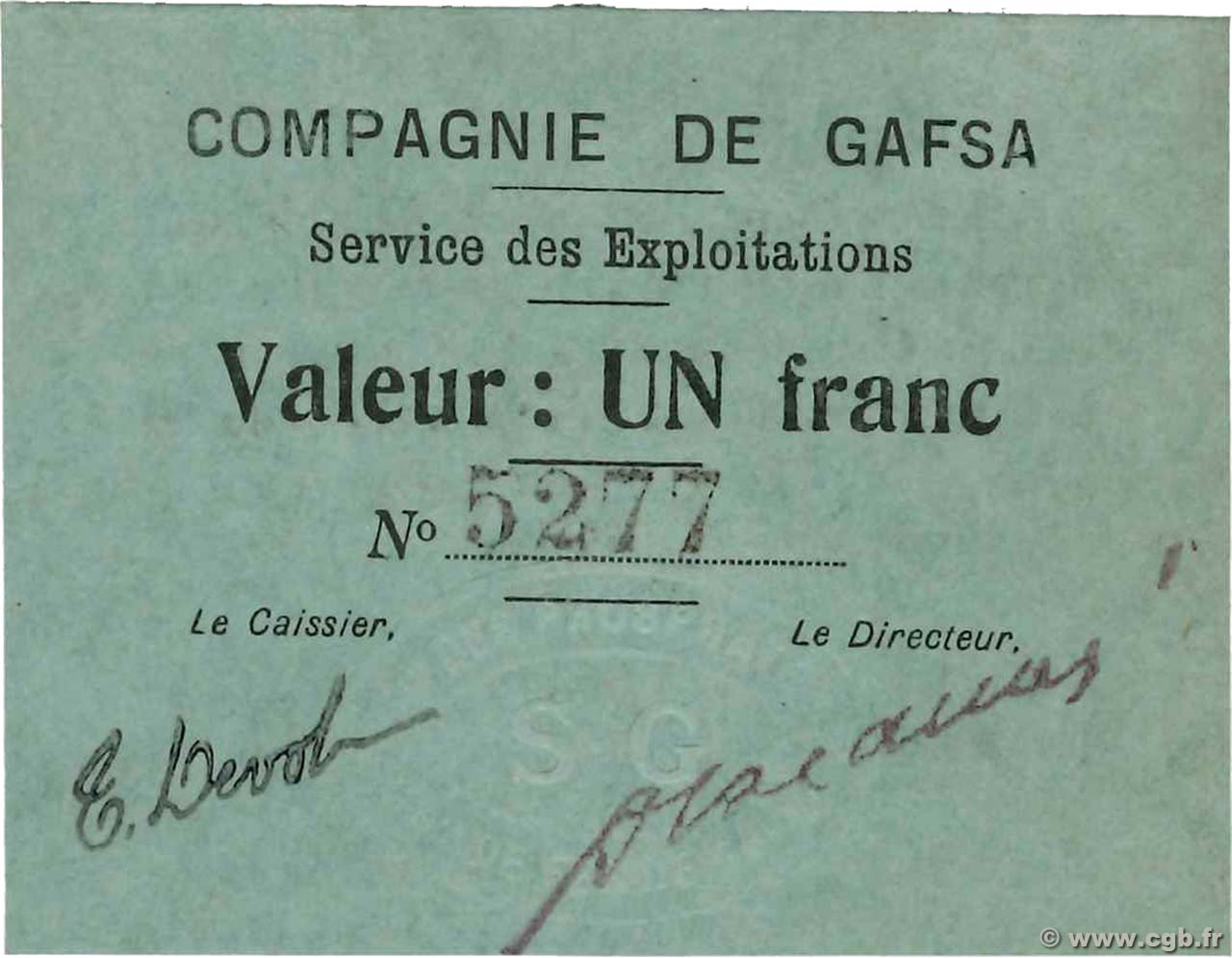 1 Franc TUNISIA  1916 JPCV.03 AU
