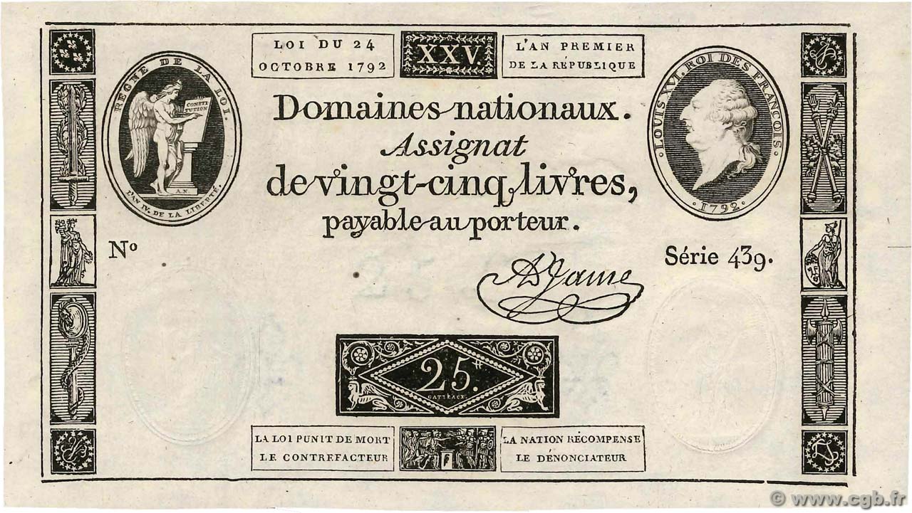 25 Livres FRANCE  1792 Ass.37a SPL+