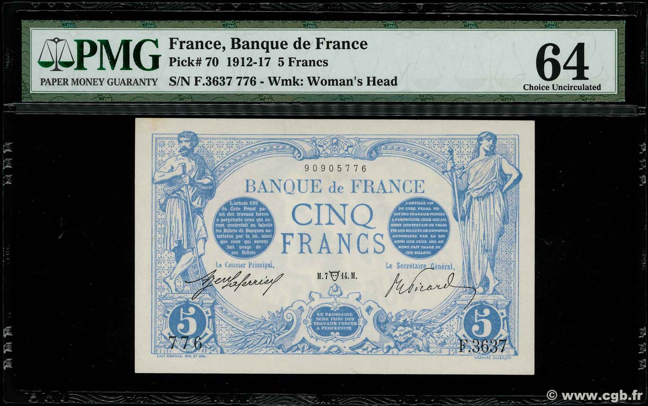 5 Francs BLEU FRANCE  1914 F.02.22 pr.NEUF