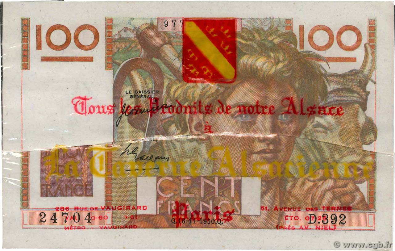 100 Francs JEUNE PAYSAN Publicitaire FRANCE  1950 F.28.28 XF