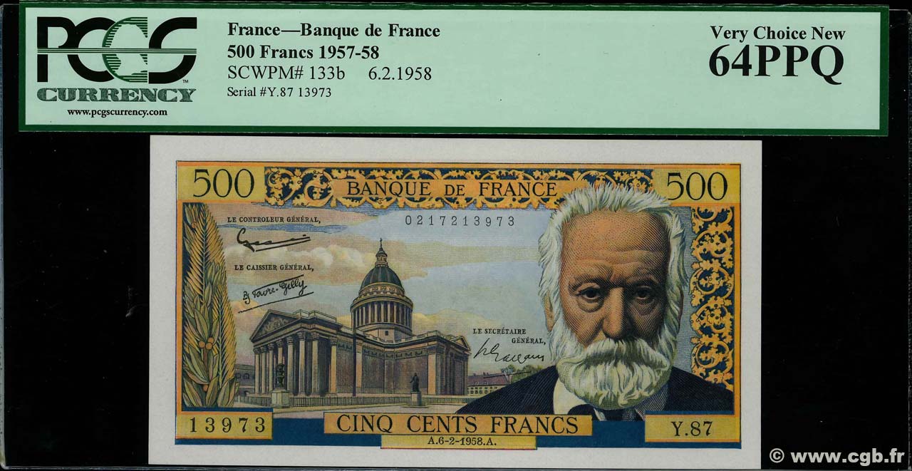 500 Francs VICTOR HUGO FRANCE  1958 F.35.08 UNC